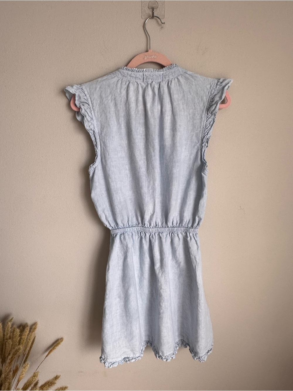 Bella Dahl 100% Linen Ruffle Hem Mini Dress Light Blue Size S - Picture 3 of 12
